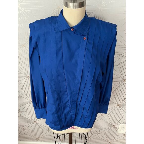 Vintage 1980's Panther bold statement pleated blouse with shoulder pads sz 11/12 - Picture 14 of 16